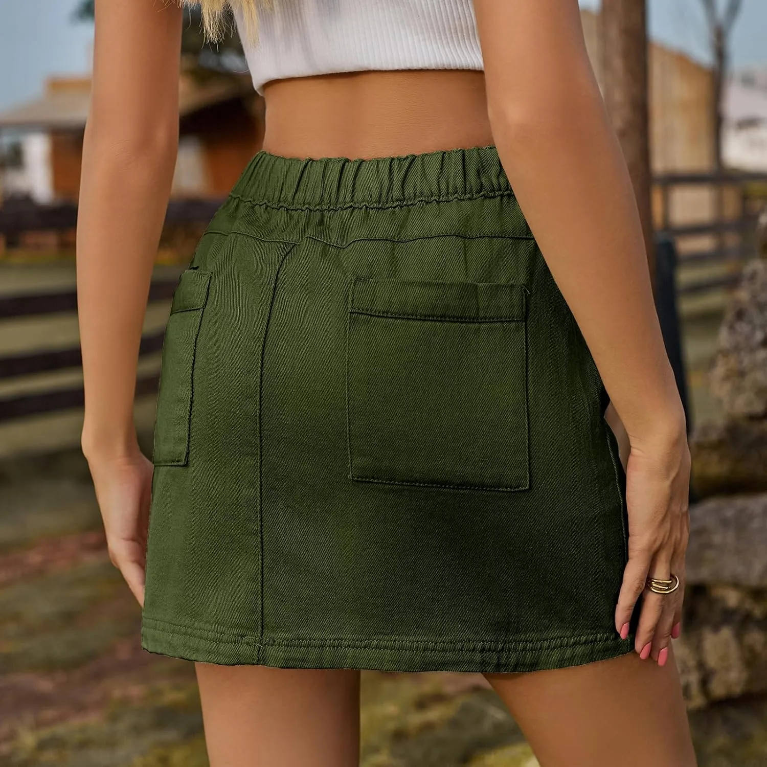 ksotutm Womens Denim Mini Skirt High Waisted Jean Skirt Cargo Skirt with Pockets for Women Casual