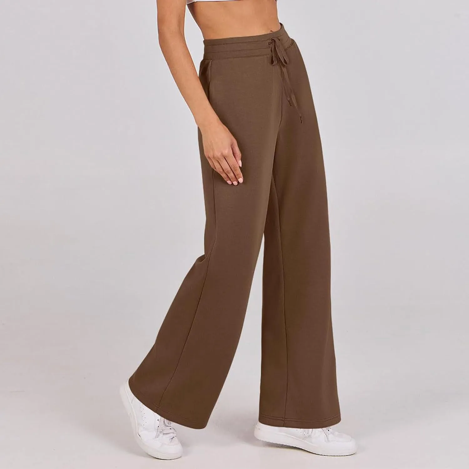 Kubbon Wide Leg Pants for Women High Waist Trousers Adjustable Knotted Comfy Loose Sweatpants Summer Casual Jogging Pants