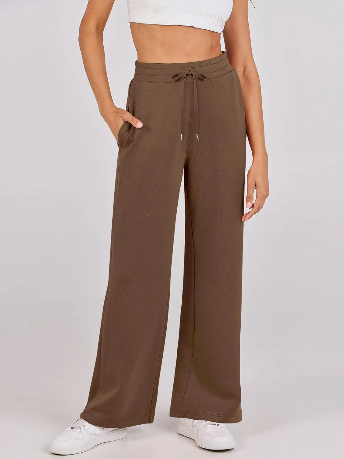 Kubbon Wide Leg Pants for Women High Waist Trousers Adjustable Knotted Comfy Loose Sweatpants Summer Casual Jogging Pants