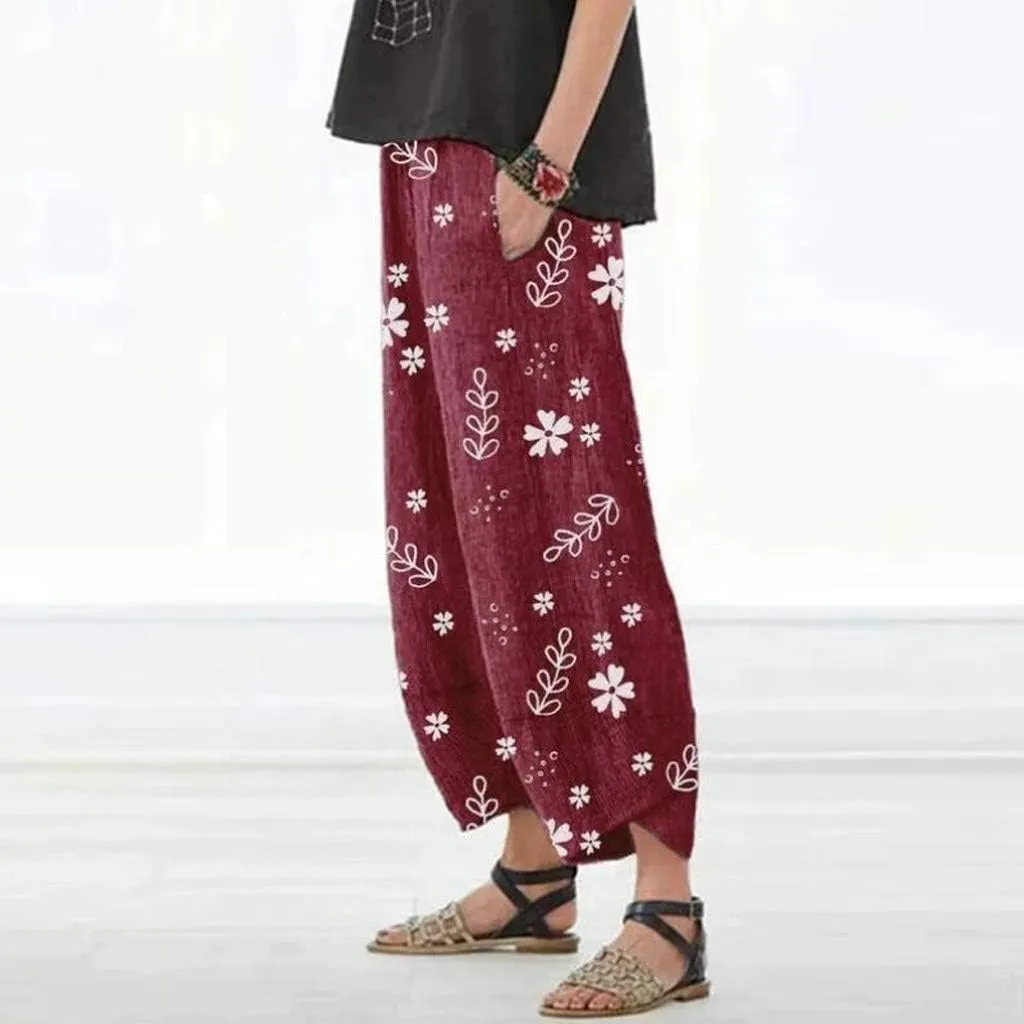 LCMTWX Cotton Pants for Women Casual Baggy Elastic Waist Trouser Wide Leg Pant with Pocket Fashion Pant Summer Pants for