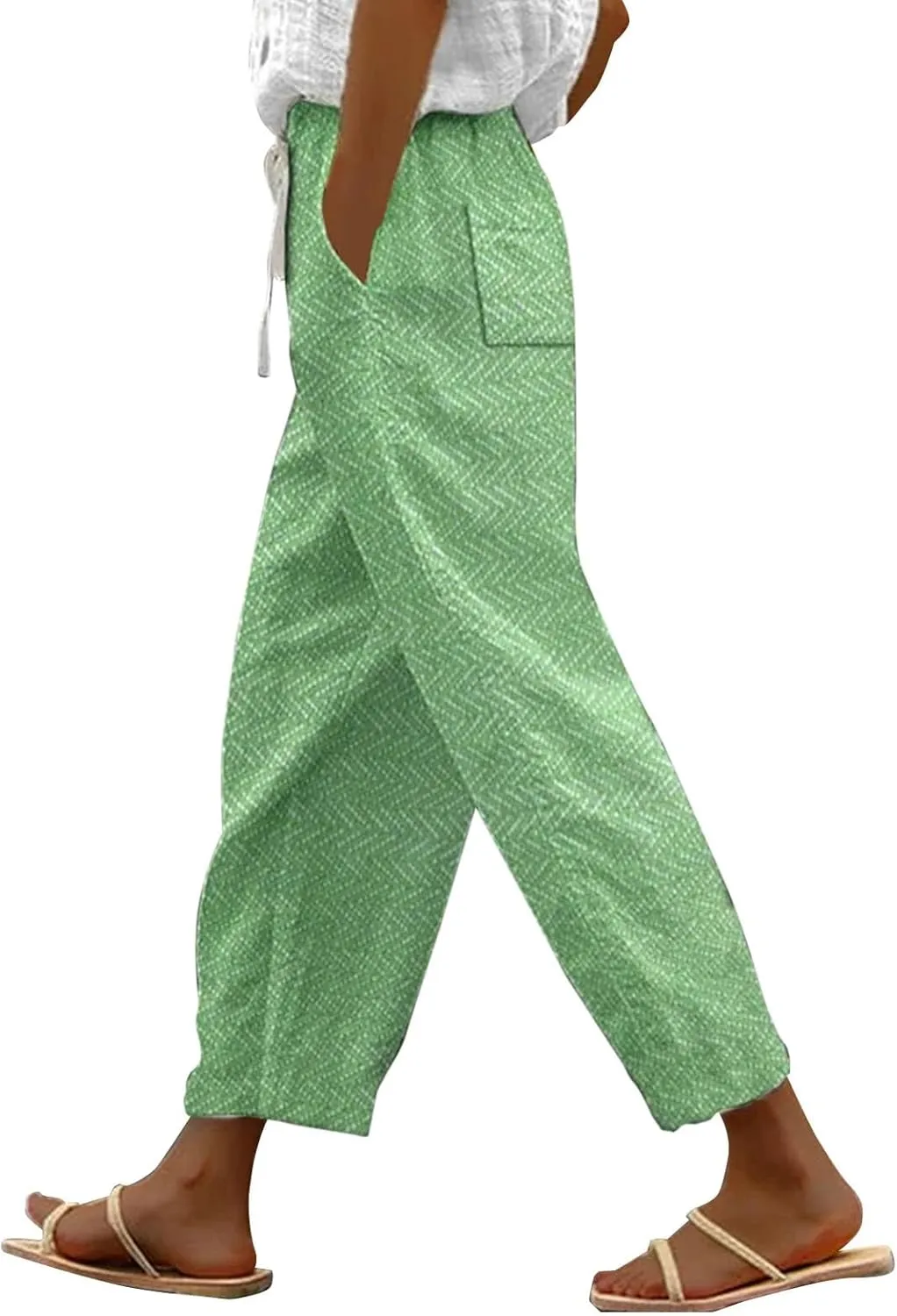 LCMTWX Vacation Linen Outfits for Women 2025 with Pockets Wide Leg Cropped Pants for Women Capri Pants 2025 Pants with