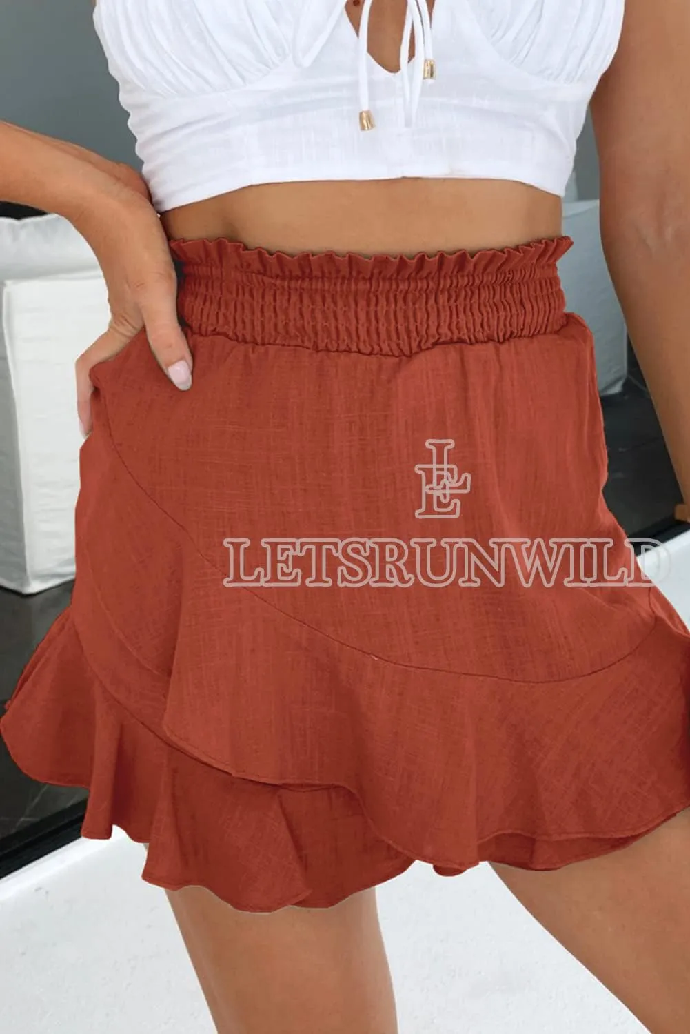 LETSRUNWILD Women's Mini Skirt Skort Ruffle Trendy Beach Cotton High Waisted Flowy Wrap Shorts for Summer