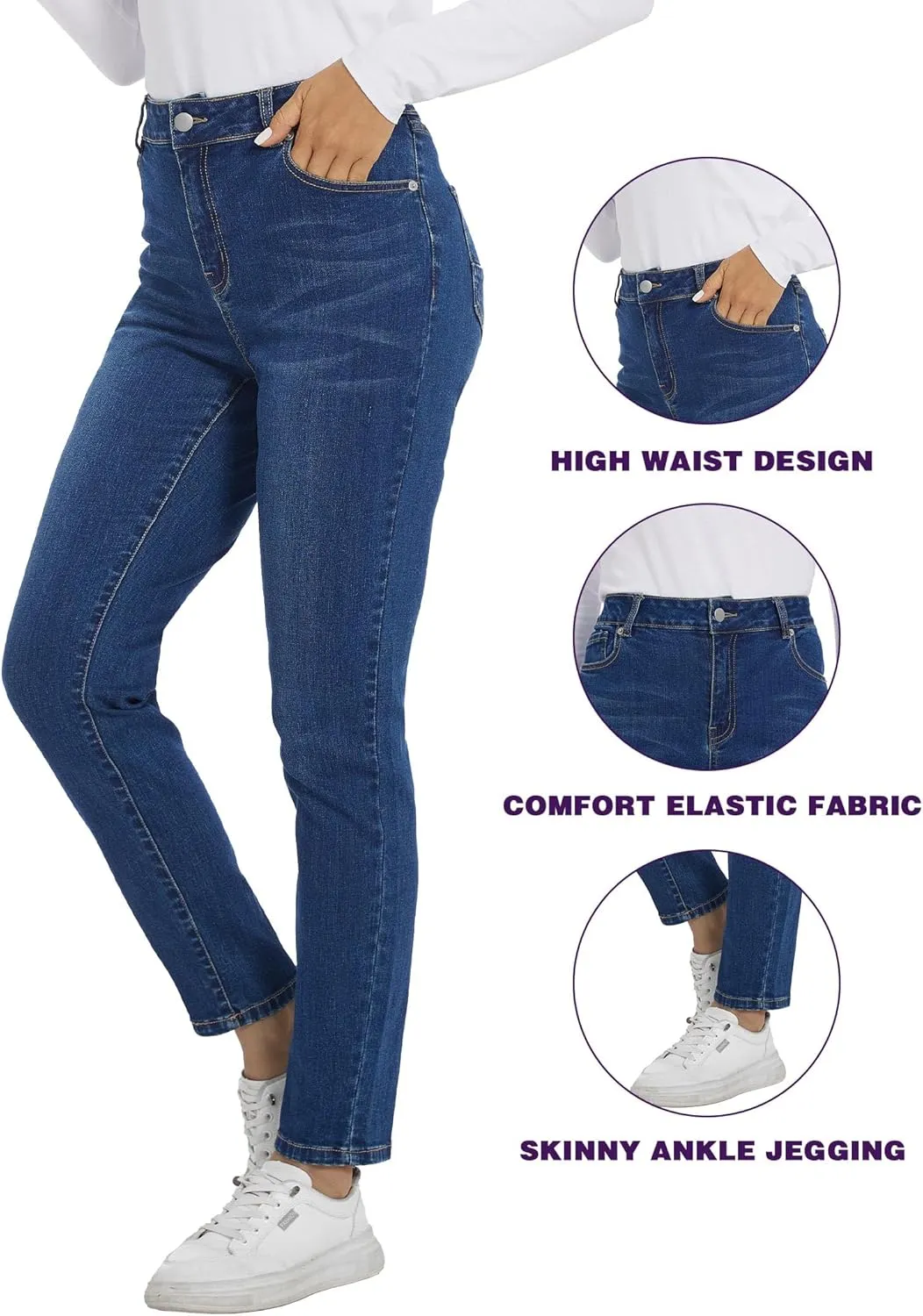 LICTZNEE Jeans for Women High Waist, Skinny Stretchy Jeans Slim Fit Leg Pants with Pockets Tummy Control Butt Lift