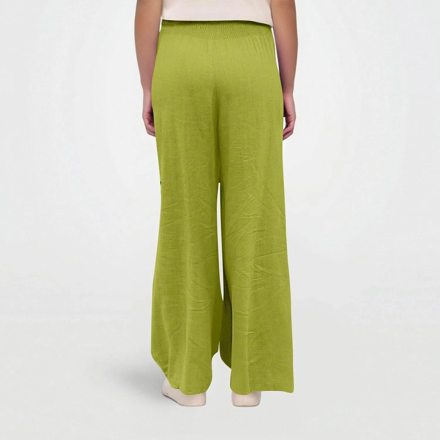 Lightweight Linen Pants Women Palazzo Pants Summer Smocked High Waisted Wide Leg Pant Fashion Trousers with Pockets