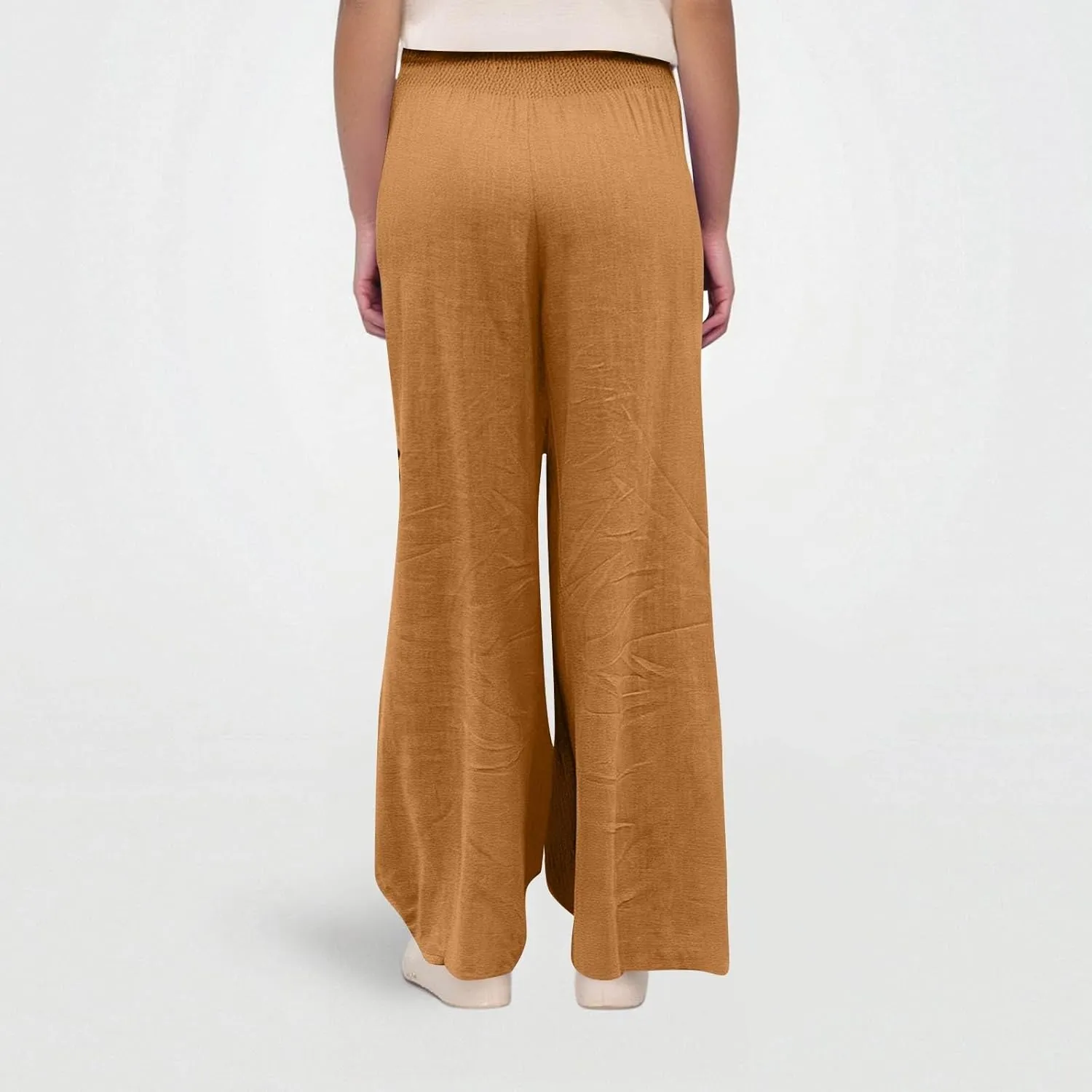 Lightweight Linen Pants Women Palazzo Pants Summer Smocked High Waisted Wide Leg Pant Fashion Trousers with Pockets