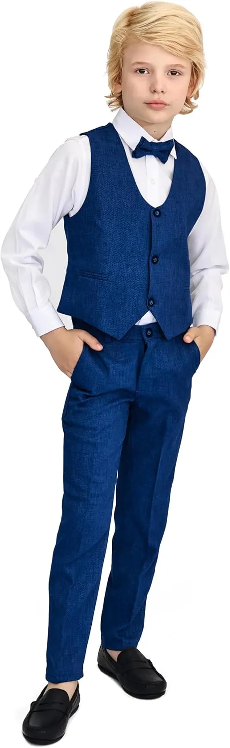 Lilax Boys Formal Suit 4 Piece Vest, Pants and Tie Dresswear Suit Set