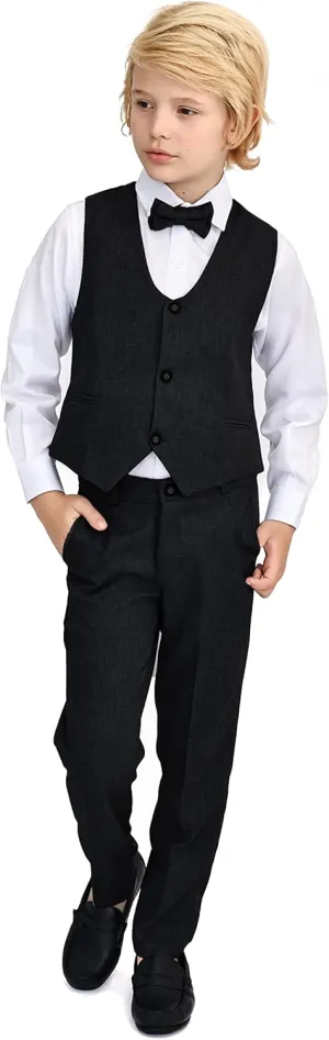Lilax Boys Formal Suit 4 Piece Vest, Pants and Tie Dresswear Suit Set