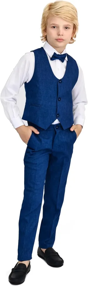 Lilax Boys Formal Suit 4 Piece Vest, Pants and Tie Dresswear Suit Set
