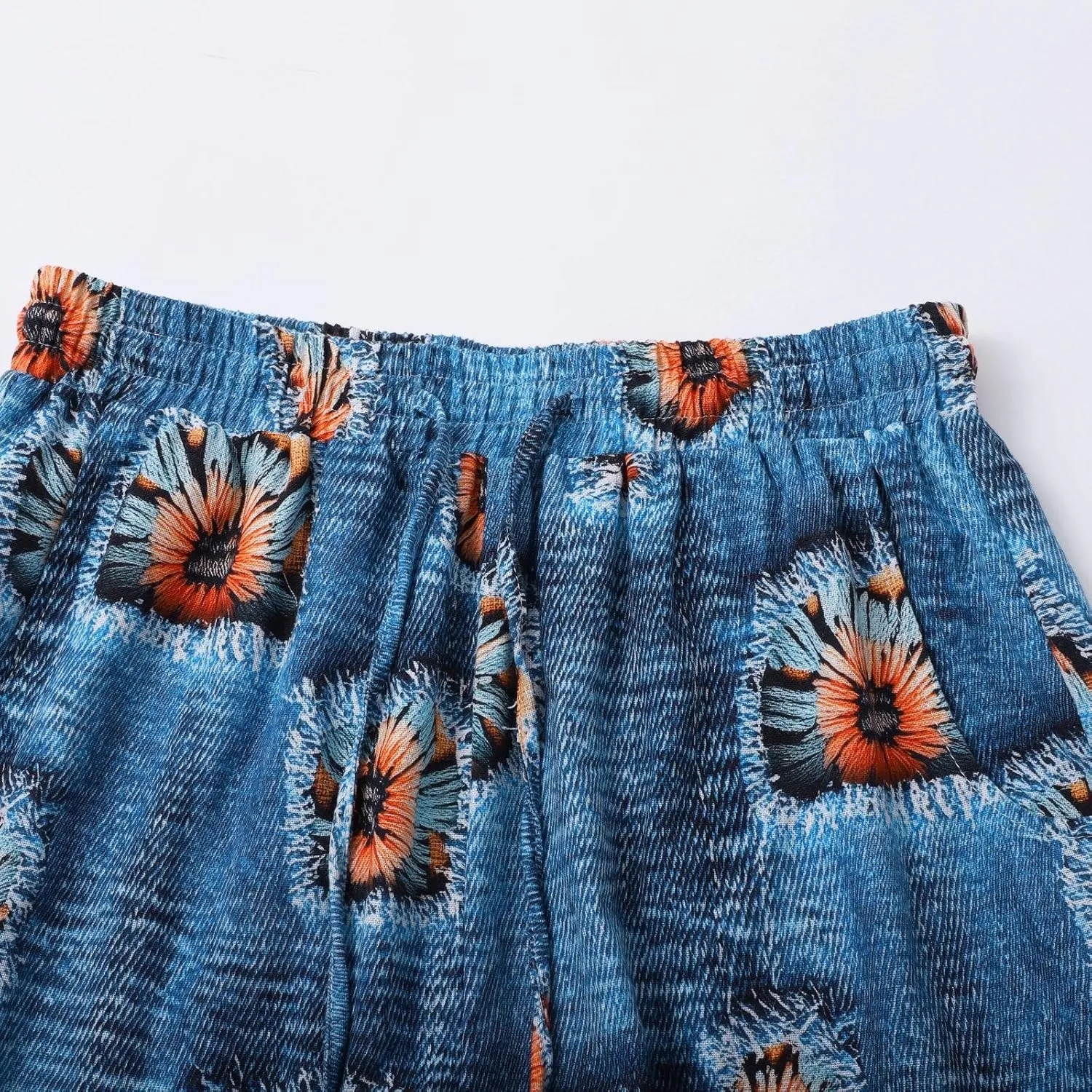 Linen Crop Pants for Women Pockets Straight Printed Color Casual Pants Loose Long Trousers Beach Palazzo Harem