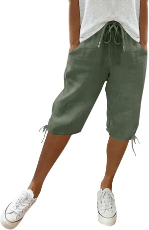 Linen Drawstring Pants for Women Lightweight Shorts High Waisted Casual Summer Drawstring Beach Vacation Outfit
