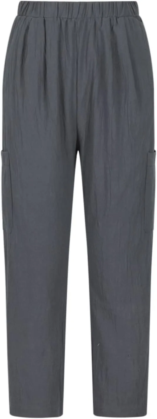 Linen Pants for Women Summer Beach Straight Leg Trousers Casual Elastic Waist Breathable Slacks Pants with Pocket