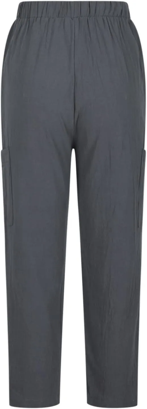 Linen Pants for Women Summer Beach Straight Leg Trousers Casual Elastic Waist Breathable Slacks Pants with Pocket