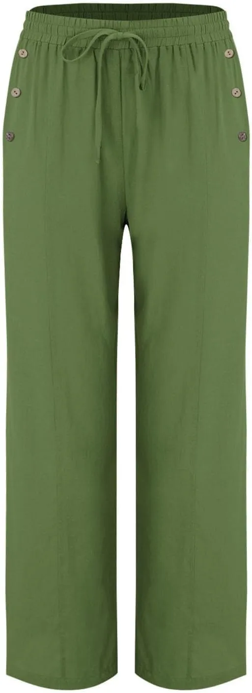Linen Pants for Women Summer Elastic Waisted Wide Leg Palazzo Drawsting Pants Loose Beach Vacation Trousers