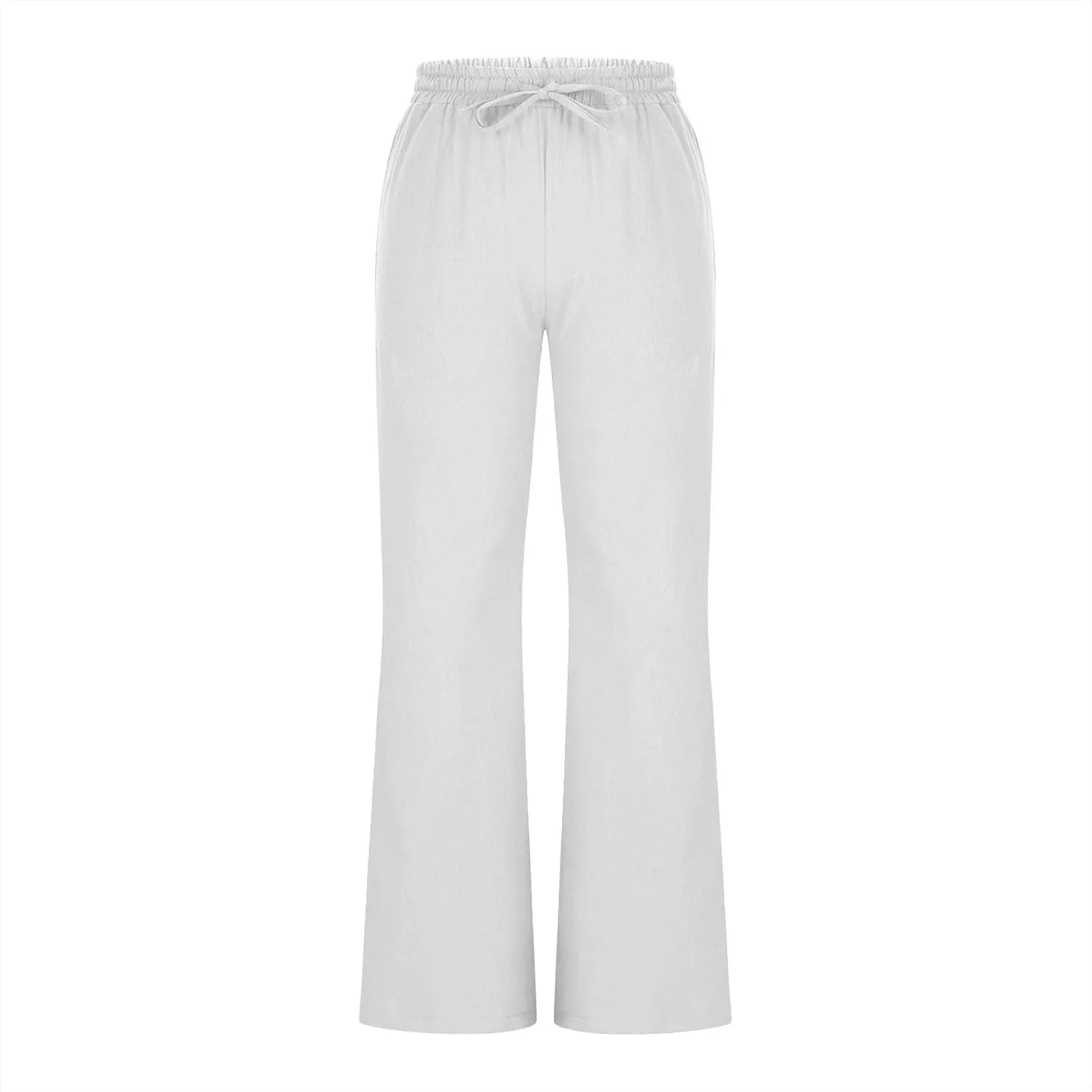 Linen Pants Women Casual Linen High Waist Pants Vacation Travel Pants Drawstring Loose Summer Trousers with Pockets