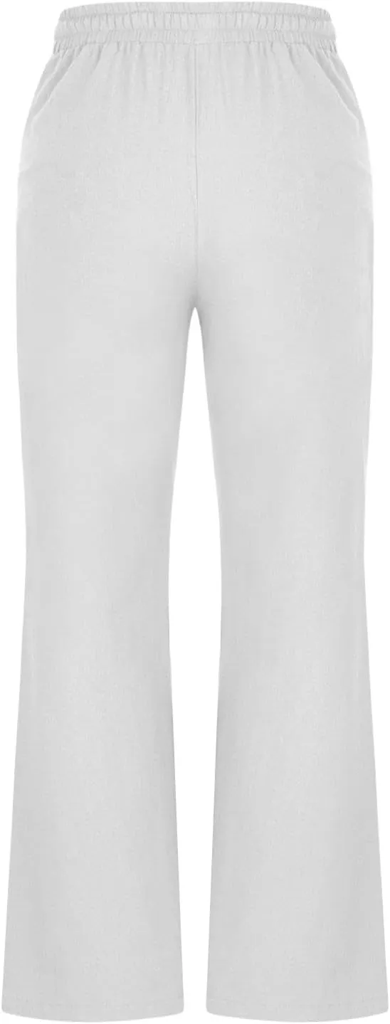 Linen Pants Women Casual Linen High Waist Pants Vacation Travel Pants Drawstring Loose Summer Trousers with Pockets