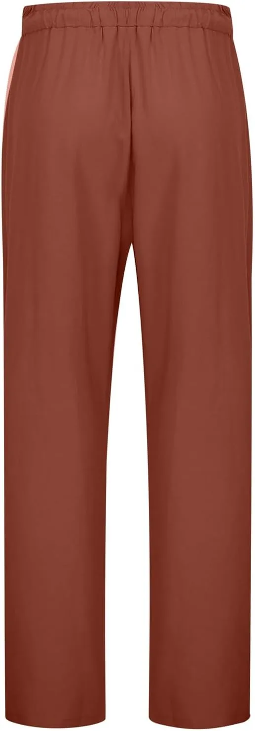Linen Pants Women Casual Summer Loose Solid Color Boho Plus Size High Waisted Linen Pants Straight Trousers with Pockets