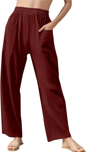 Linen Pants Women Casual Summer Wide Leg Pants High Waisted Trousers Lightweight Palazzo Pant with Pockets (S-2Xl)
