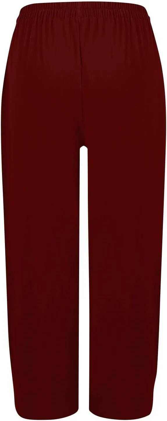 Linen Pants Women Casual Summer Wide Leg Pants High Waisted Trousers Lightweight Palazzo Pant with Pockets (S-2Xl)