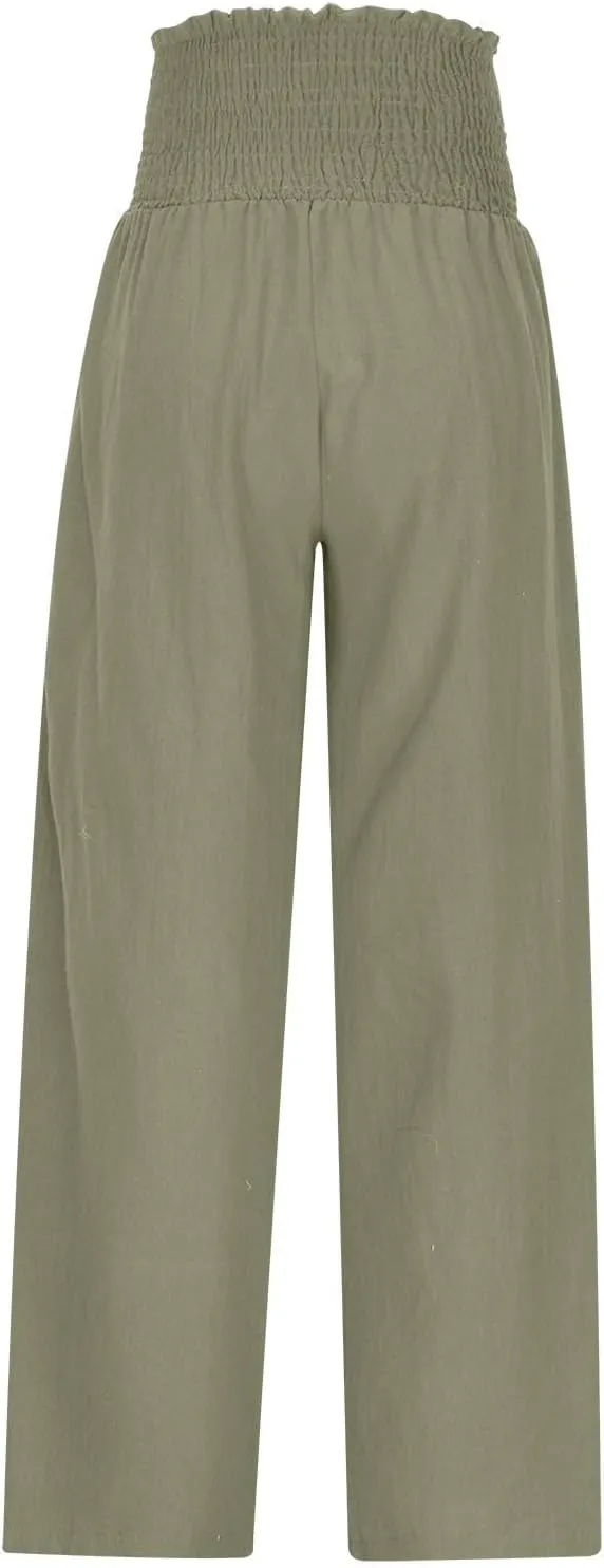 Linen Pants Women Drawstring Waist Wide Leg Linen Pants High Waist Summer Casual Pants Pockets Vacation Beach Trousers