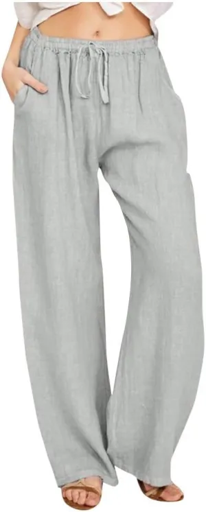 Linen Pants Women Summer 2024 Casual Drawstring Elastic Waist Cotton Long Wide Leg Pant Lounge Trousers with Pockets