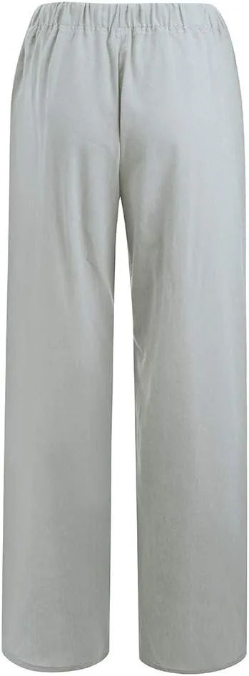 Linen Pants Women Summer 2024 Casual Drawstring Elastic Waist Cotton Long Wide Leg Pant Lounge Trousers with Pockets