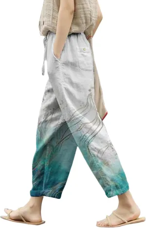 Linen Pants Women Summer Casual Drawstring Pants Summer Boho Wide Leg Women's Clothing Womens
