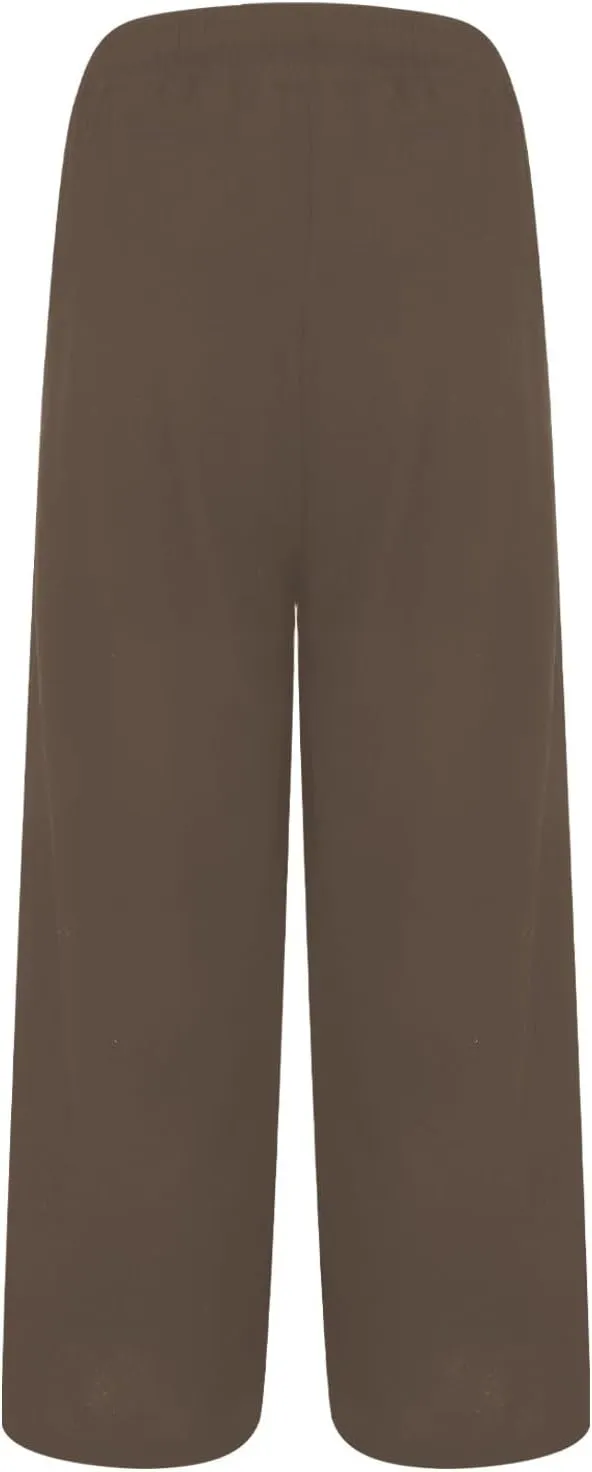 Linen Pants Women Summer Drawstring Waist Wide Leg Pant Loose Cotton Relax Palazzo Trousers Casual Beach Long Clothes
