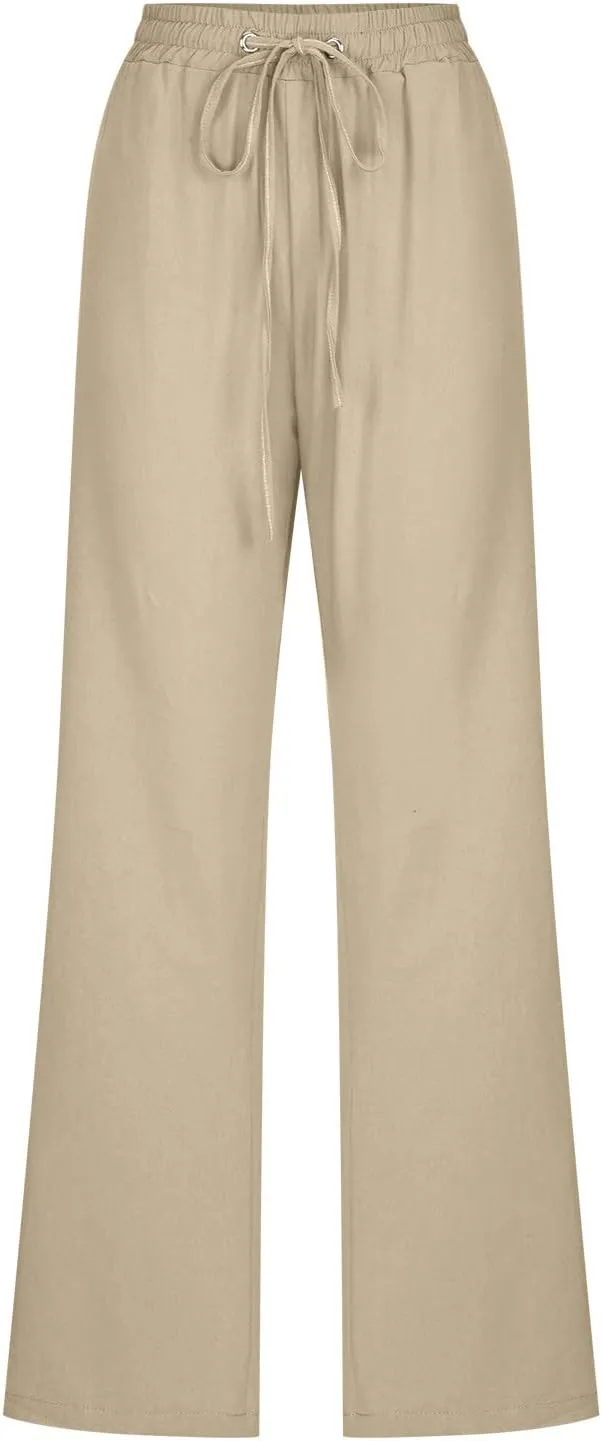 Linen Pants Women Summer Loose Mid Waisted Breathable Trousers Casual Fall Long Comfy Lounge Pants with Pockets