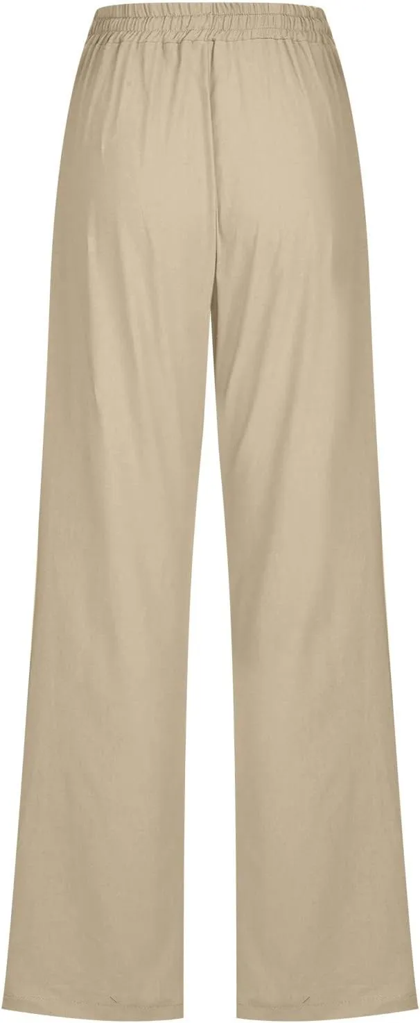 Linen Pants Women Summer Loose Mid Waisted Breathable Trousers Casual Fall Long Comfy Lounge Pants with Pockets