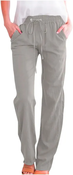 Linen Pants Womens Cotton Linen Straight Leg Lightweight Pant Summer Trouser Plus Size Women Loose Fit Slacks Trousers