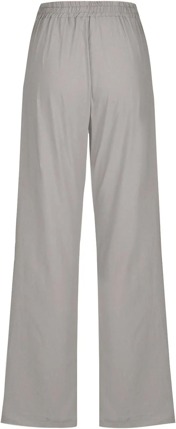Linen Pants Womens Cotton Linen Straight Leg Lightweight Pant Summer Trouser Plus Size Women Loose Fit Slacks Trousers