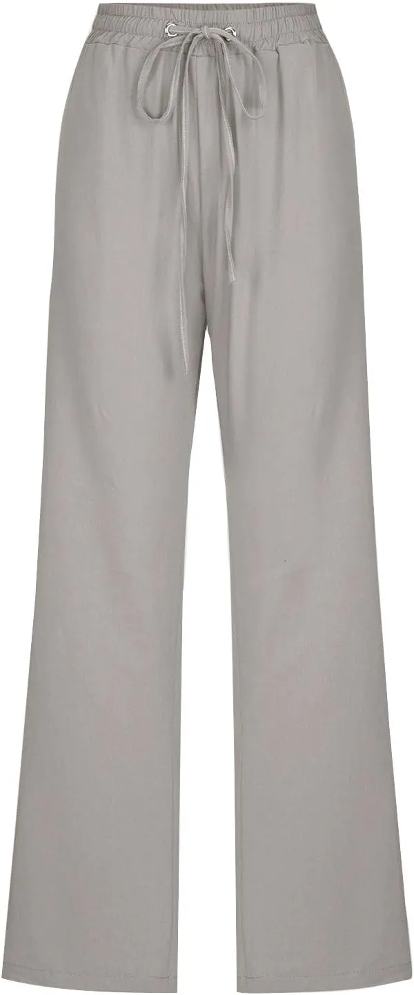 Linen Pants Womens Cotton Linen Straight Leg Lightweight Pant Summer Trouser Plus Size Women Loose Fit Slacks Trousers
