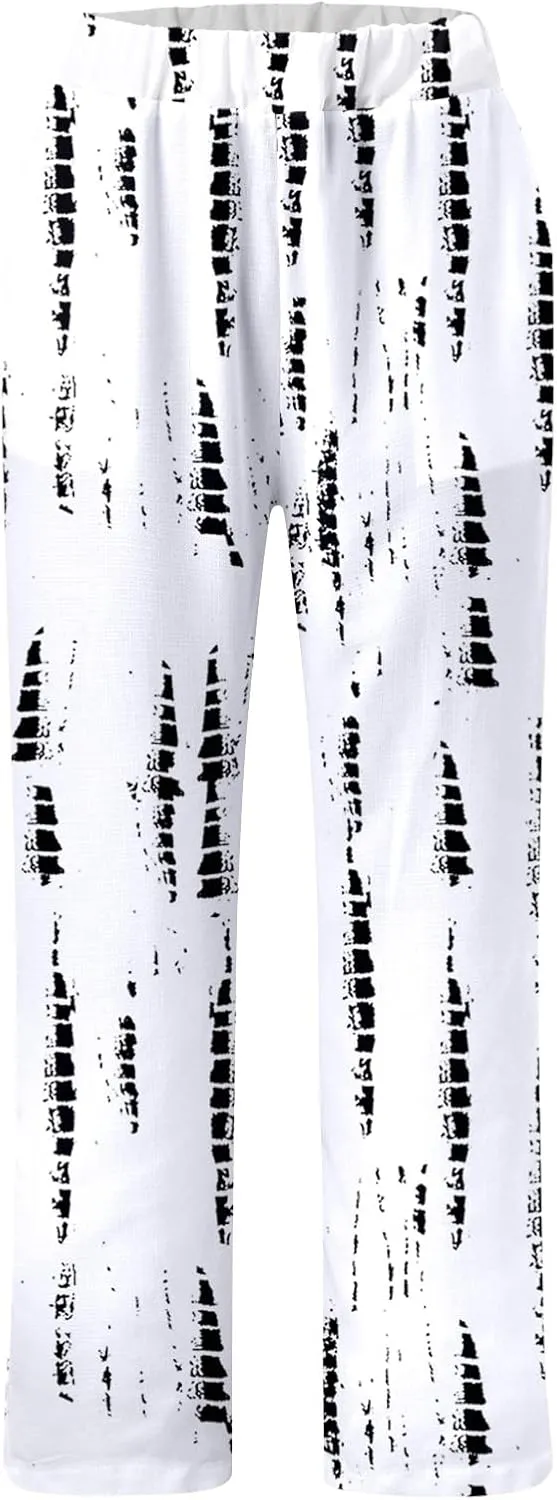 Linen Trousers Pants for Women Casual Summer Boho Straight Leg Solid Color High Waisted Linen Pants Comfy Lounge Trousers