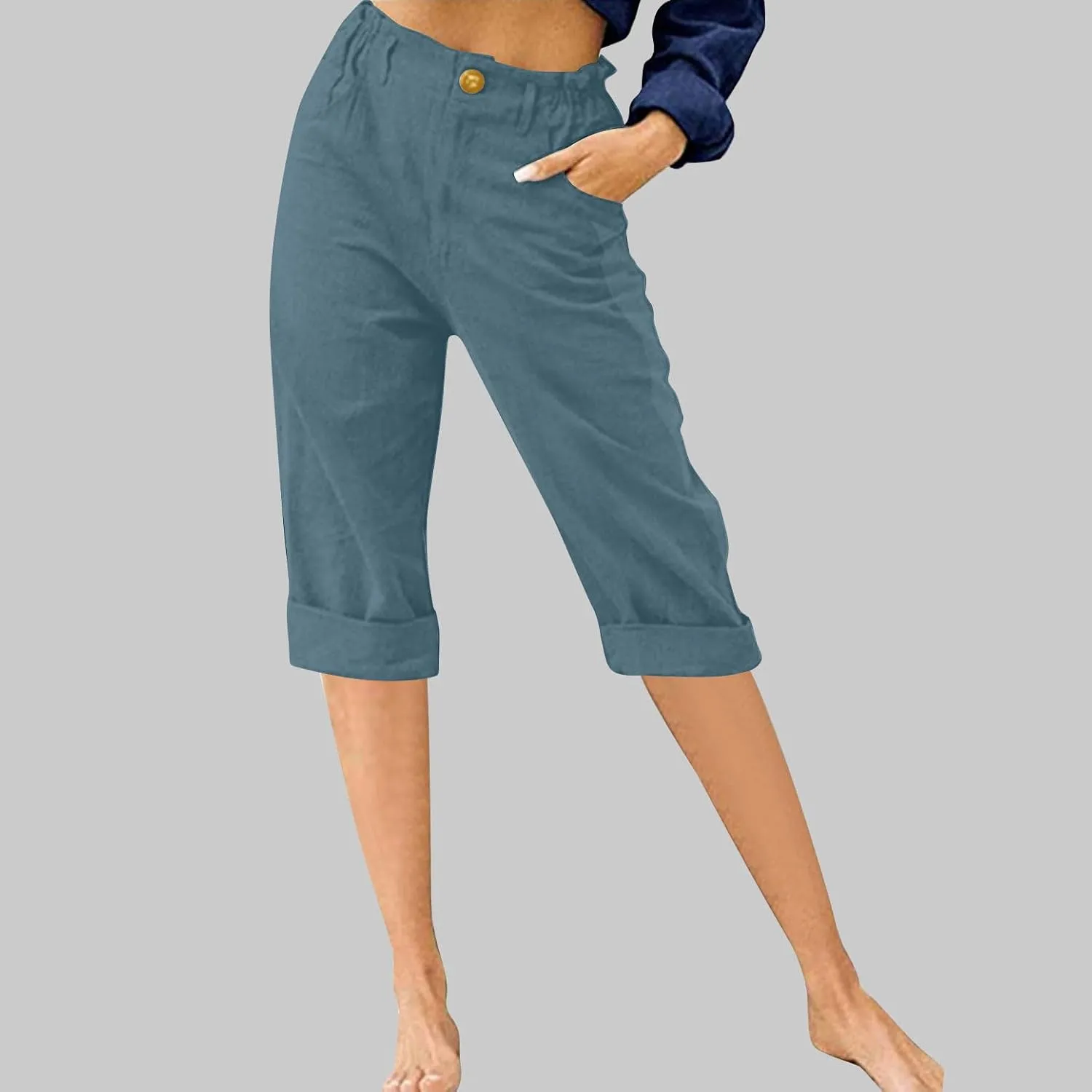 Lmdudan Women Cotton Linen Capri Pants 2025 Summer Trendy Casual Elastic Waist Cropped Trouser Beach Vacation Capris Clothes
