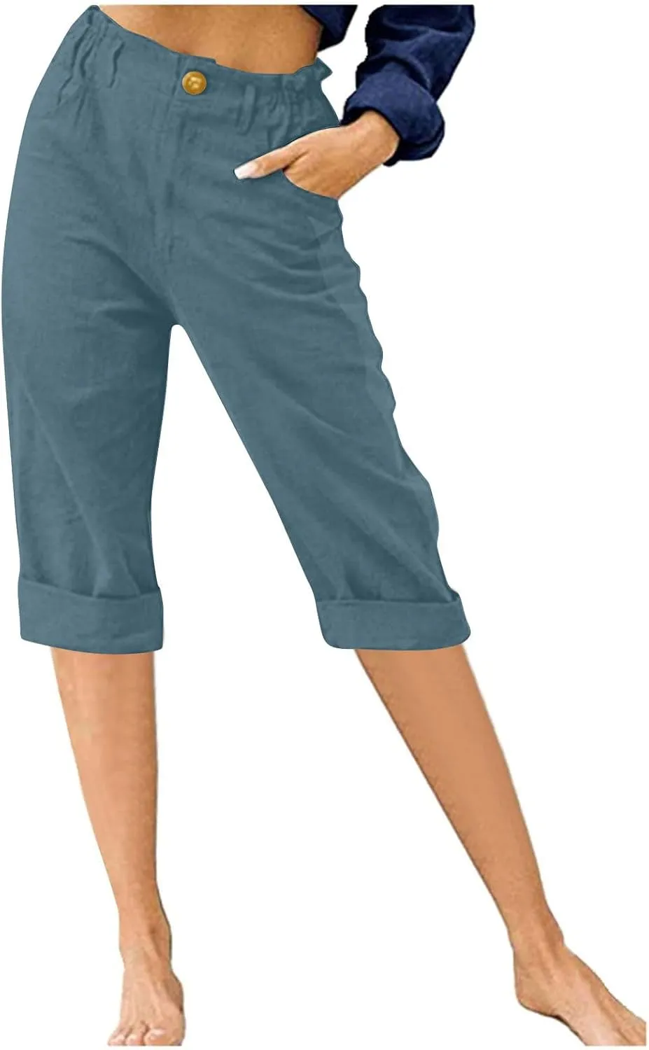 Lmdudan Women Cotton Linen Capri Pants 2025 Summer Trendy Casual Elastic Waist Cropped Trouser Beach Vacation Capris Clothes