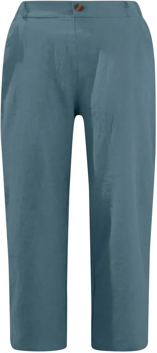 Lmdudan Women Cotton Linen Capri Pants 2025 Summer Trendy Casual Elastic Waist Cropped Trouser Beach Vacation Capris Clothes