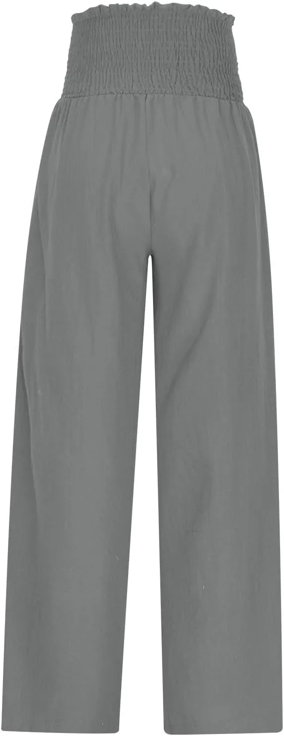 Lmdudan Womens Elastic High Waisted Palazzo Pants Casual Wide Leg Long Lounge Pant 2025 Summer Trousers with Pockets