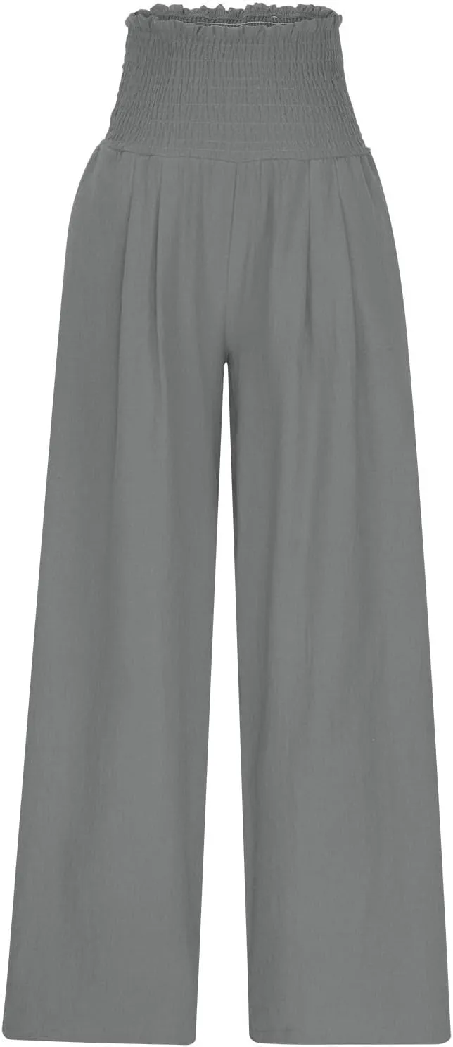 Lmdudan Womens Elastic High Waisted Palazzo Pants Casual Wide Leg Long Lounge Pant 2025 Summer Trousers with Pockets