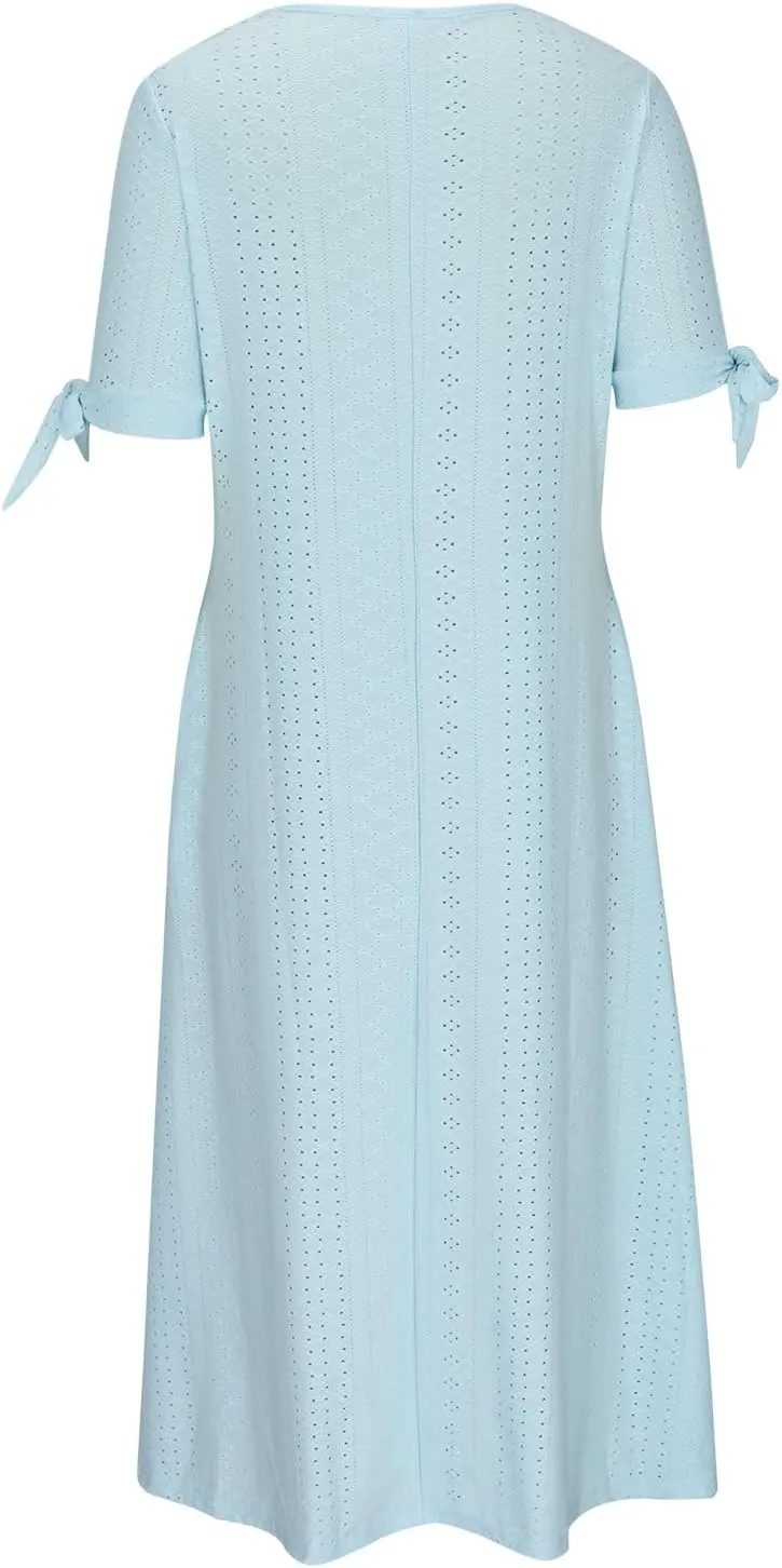 Long Summer Dresses for Women 2025 Vacation Casual Beach Plus Size Short Sleeve Eyelet Tshirt Maxi Dress with Sleeves