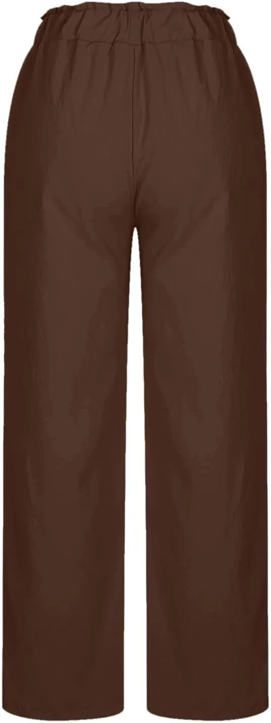 Long Yoga Pants for Women Casual Wide Leg Palazzo Cotton Linen High Waisted Long Pants Smocked Lounge Trousers