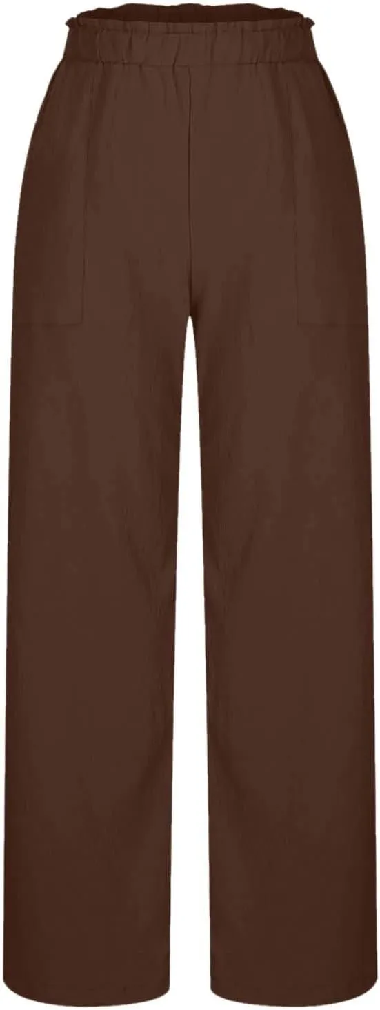 Long Yoga Pants for Women Casual Wide Leg Palazzo Cotton Linen High Waisted Long Pants Smocked Lounge Trousers