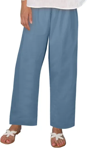 Loose Fit Linen Pants for Women 2024 Casual Summer Comfy Wide Leg Palazzo Pants Lounge Yoga Beach Pants with Pockets