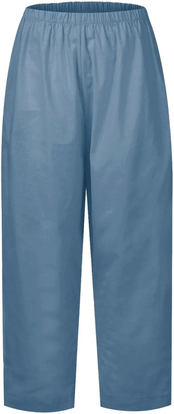 Loose Fit Linen Pants for Women 2024 Casual Summer Comfy Wide Leg Palazzo Pants Lounge Yoga Beach Pants with Pockets