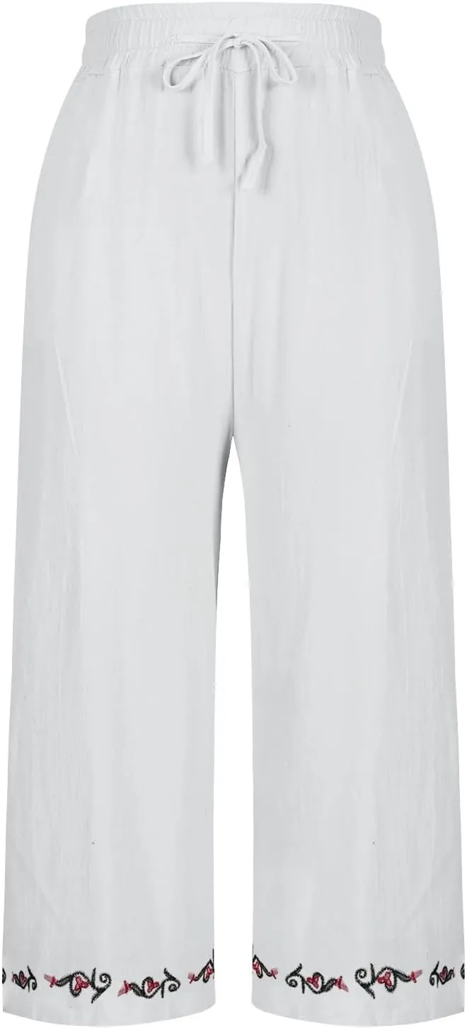 Loose Pants for Women Palazzo Wide Leg Summer Linen Pants 2025 Vacation Beach Slacks Baggy Comfy Long Trousers