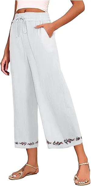 Loose Pants for Women Palazzo Wide Leg Summer Linen Pants 2025 Vacation Beach Slacks Baggy Comfy Long Trousers