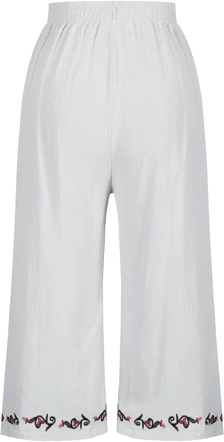 Loose Pants for Women Palazzo Wide Leg Summer Linen Pants 2025 Vacation Beach Slacks Baggy Comfy Long Trousers