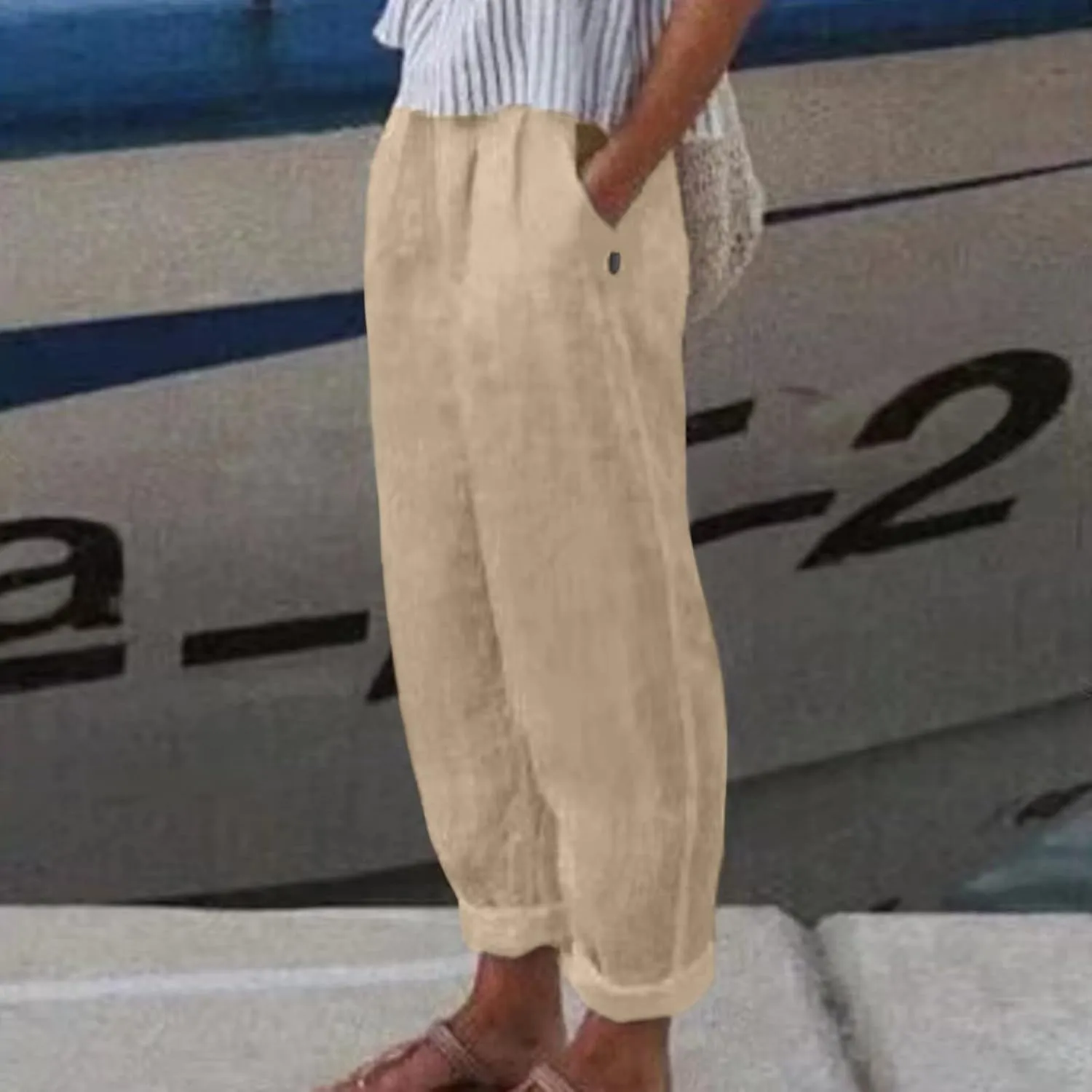 Loose Trousers For Women High Waisted Wide Leg Pants Linen Pants Summer Boho Dressy Ankle Cropped Pant Baggy Capris