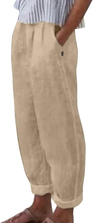 Loose Trousers For Women High Waisted Wide Leg Pants Linen Pants Summer Boho Dressy Ankle Cropped Pant Baggy Capris