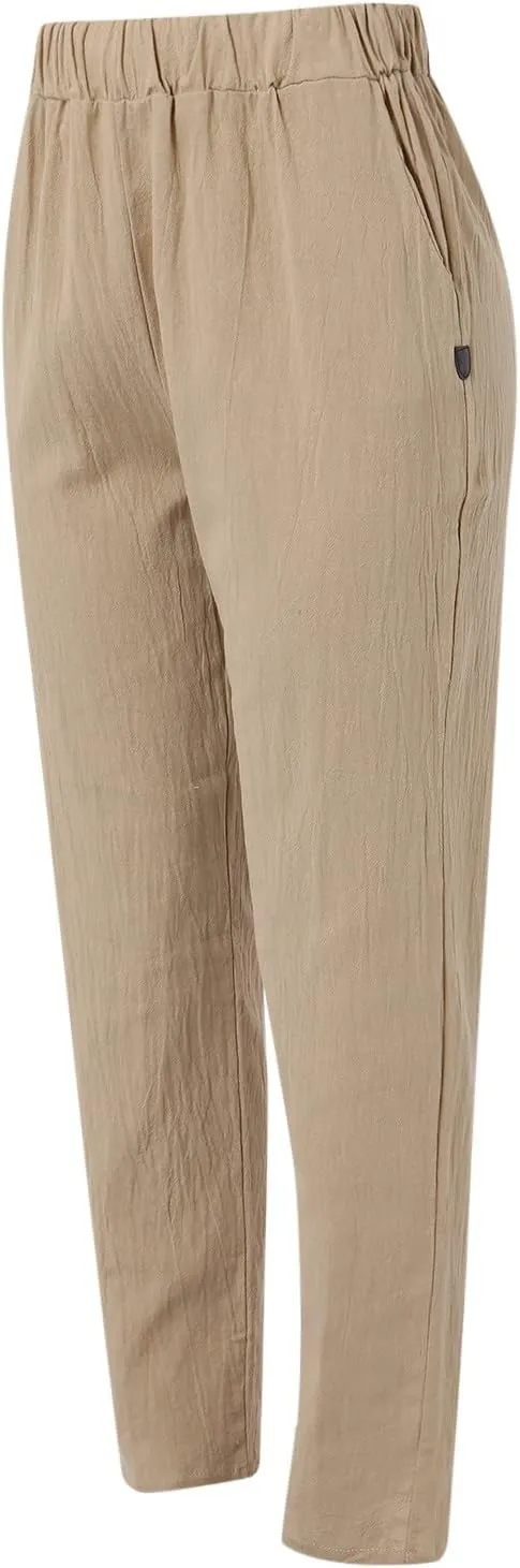 Loose Trousers For Women High Waisted Wide Leg Pants Linen Pants Summer Boho Dressy Ankle Cropped Pant Baggy Capris