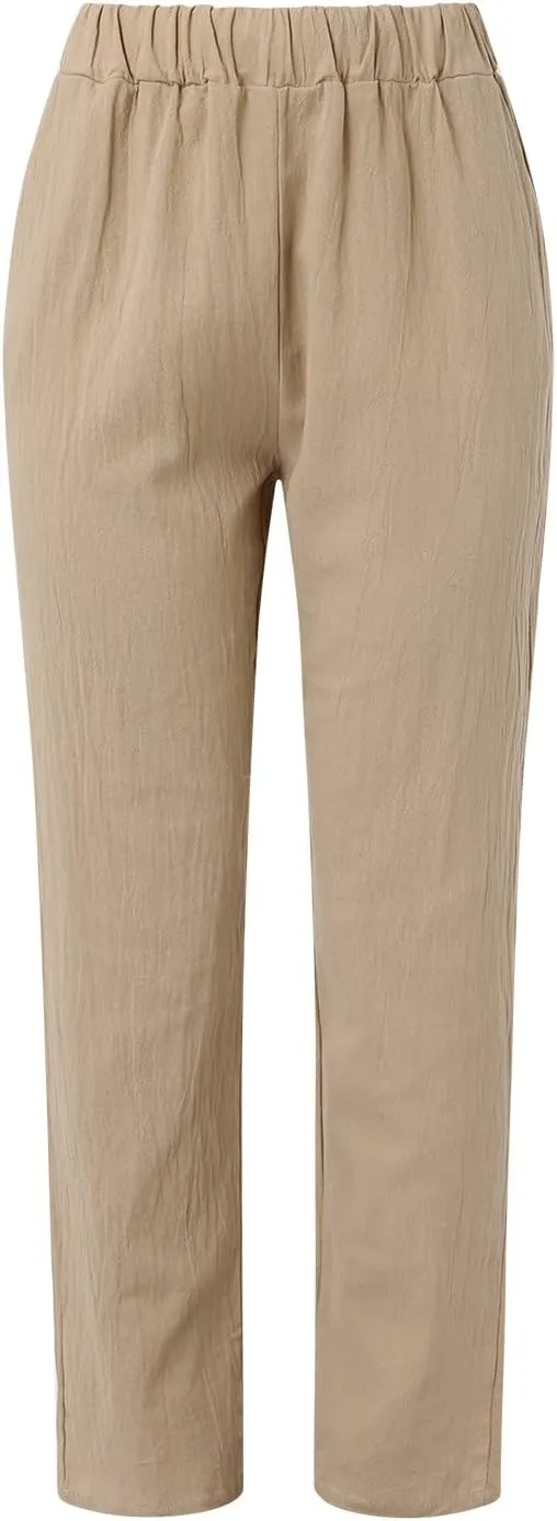 Loose Trousers For Women High Waisted Wide Leg Pants Linen Pants Summer Boho Dressy Ankle Cropped Pant Baggy Capris